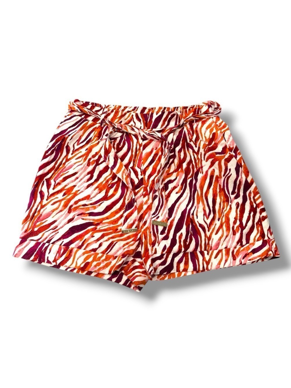 Anne Klein High-Waist Zebra-Print Shorts in Orange & Pink medium